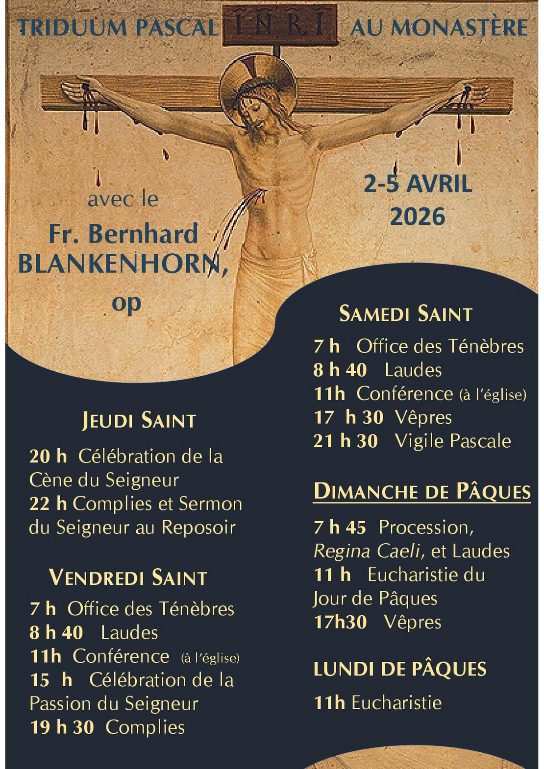 Image horaire semaine sainte au monastère